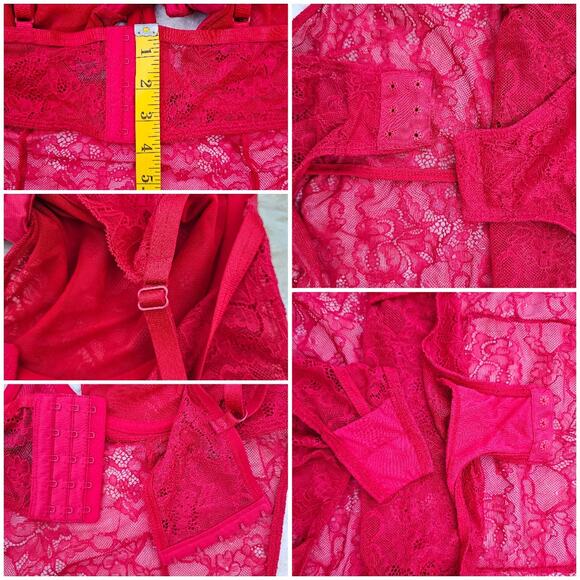 Red Lace Bodysuit Torrid Curve Plus Size 2x Stretch Underwire Negligee Sexy Bow - Picture 7 of 10